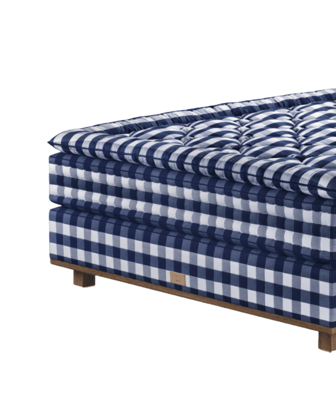 Close-up van het handgemaakte Hästens Vividus matras in luxe slaapkamer bij Oost Slaapcomfort Amsterdam, hoge kwaliteit en premium materialen