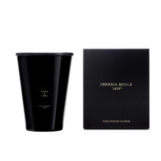 Santal & Tonka XXL geurkaars van Cerería Mollà 1899 in zwart glas met 4 lonten
